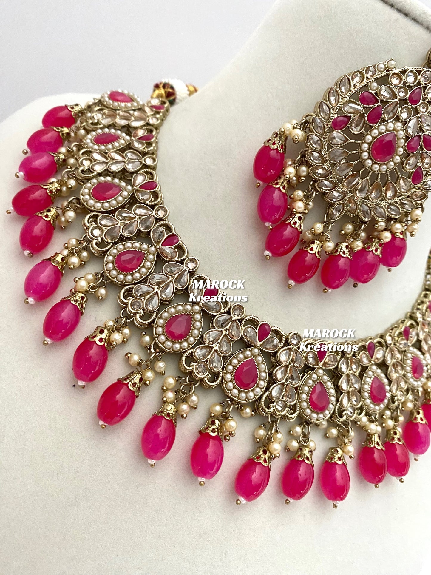 Antique Gold/Magenta/Hot Pink Polki Necklace set