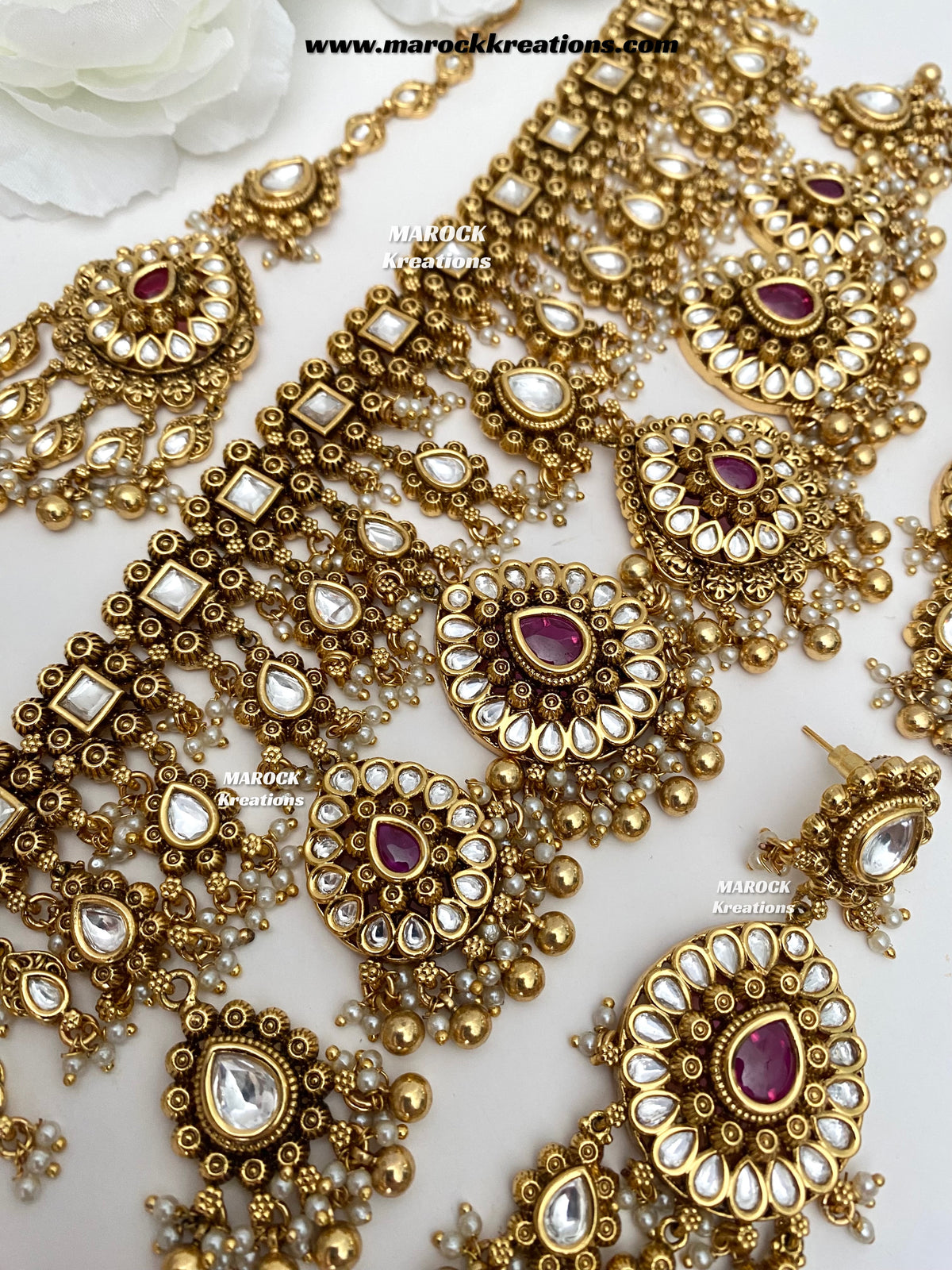 Menika Premium Quality Gold plated statement Necklace set/Bridal set