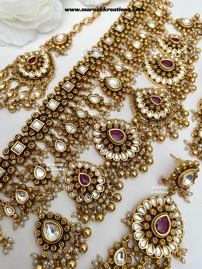 Menika Premium Quality Gold plated statement Necklace set/Bridal set