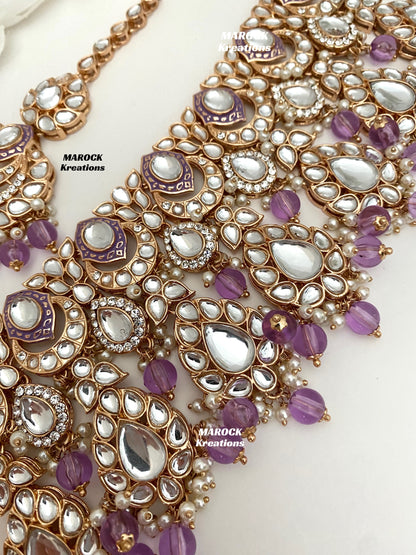 Kaniz Premium Quality Rose Gold Kundan Meenakari Choker/Necklace set