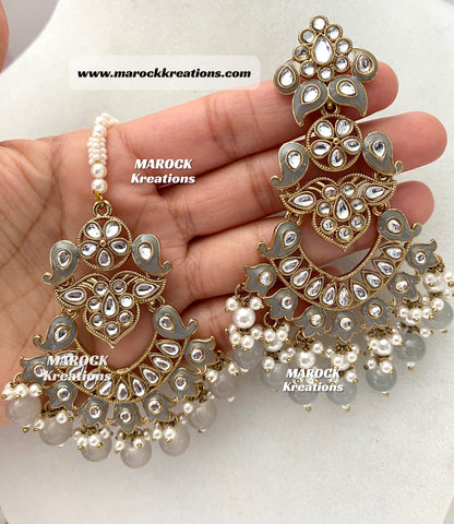 Premium Quality Kundan Meenakari Statement Earrings and tikka set