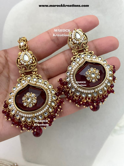 Kanishka Premium Quality Kundan Maroon/Dark Red Statement Bridal set