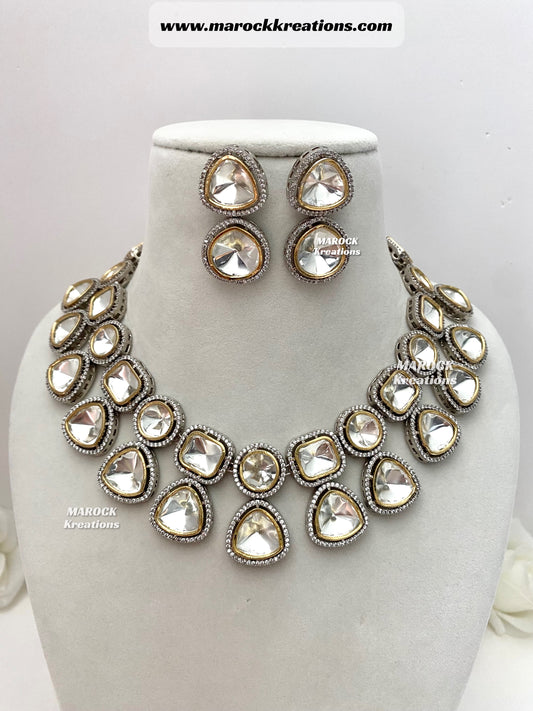 Meera Tyani inspired Premium Quality dual tone Kundan Statement Necklace set