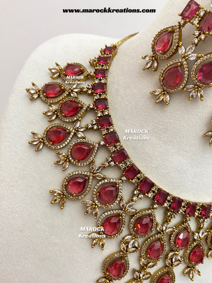 Noria Antique Gold American Diamond Statement Necklace set