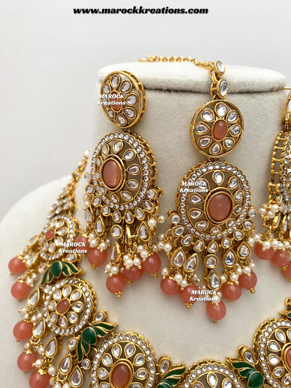 Iqra Premium Quality Kundan Meenakari Statement Necklace set