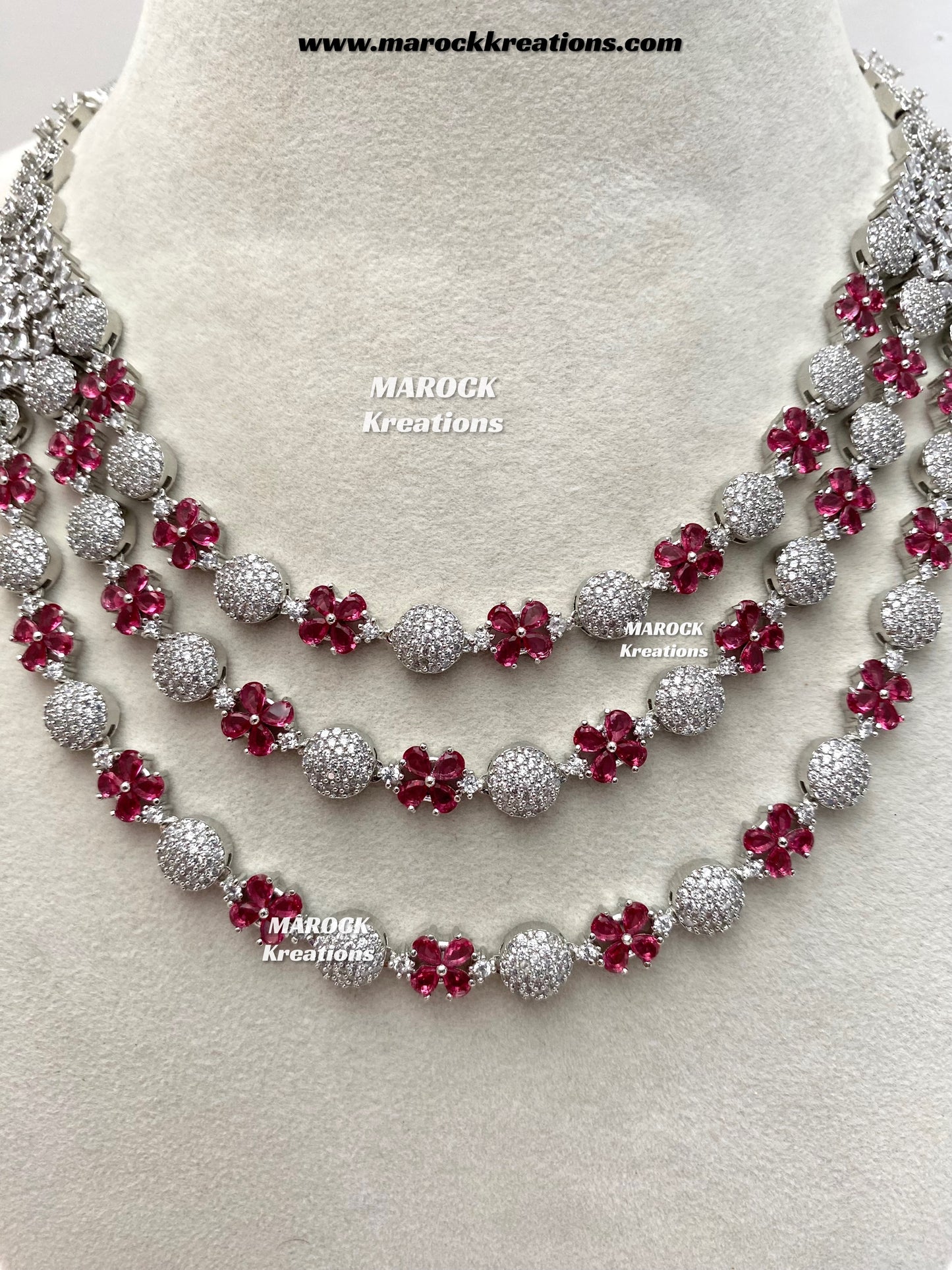 Kristin Silver American Diamond triple layer Necklace set