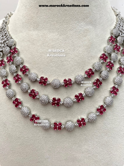 Kristin Silver American Diamond triple layer Necklace set