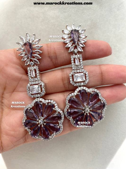 Rosy Silver American Diamond Earrings