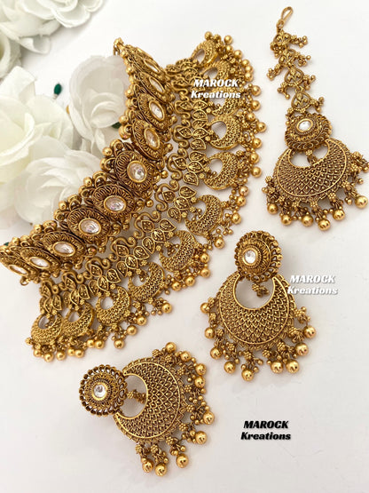 Elegant Gold Plated premium quality Kundan Statement Necklace set/Bridal set