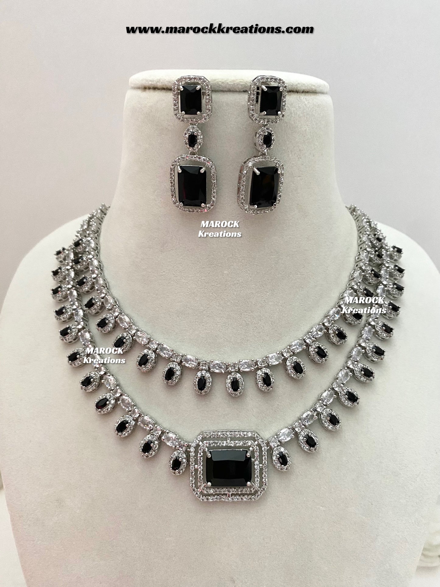 Eshika Silver American Diamond double layer Necklace set