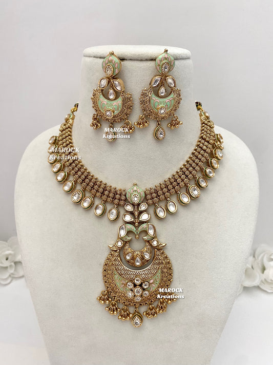 Nadia Premium Quality Gold plated Kundan exclusive Meenakari Necklace set