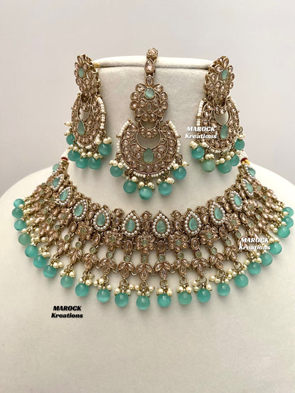 Sadhna Antique Gold Polki Necklace set