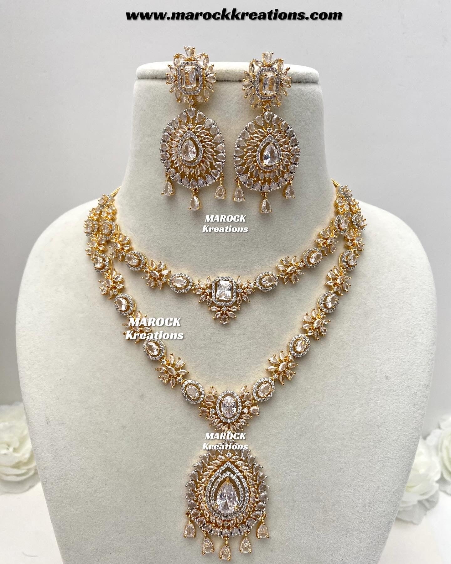Farhat Golden American Diamond Necklace set