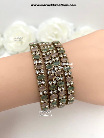 Premium Quality Monalisa stones Bangles/Kade (Set of 4)