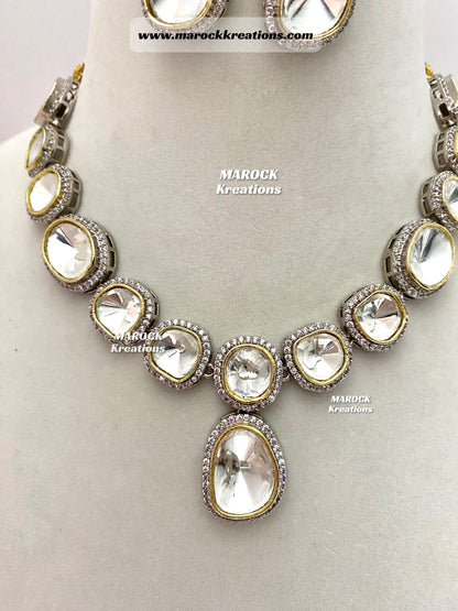 Tyani inspired Premium Quality dual tone uncut Kundan Necklace set