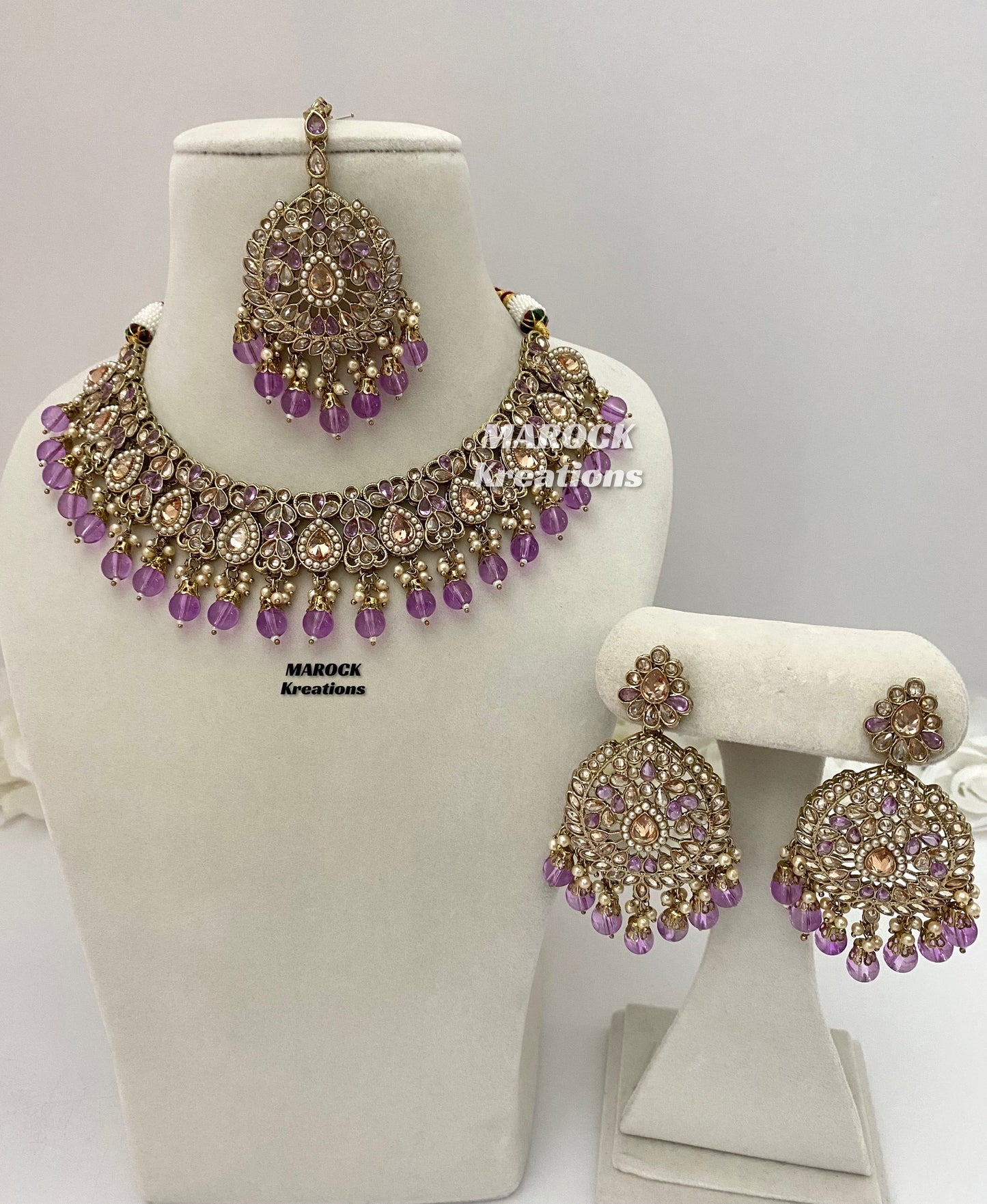 Antique Gold/Lavender Polki Necklace set