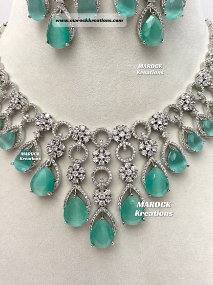 Anshika Silver American Diamond Necklace set