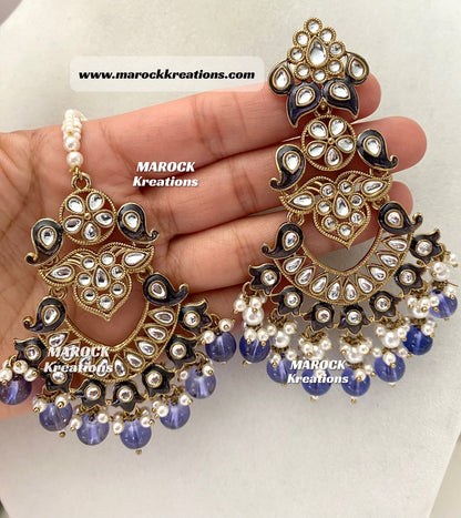 Premium Quality Kundan Meenakari Statement Earrings and tikka set