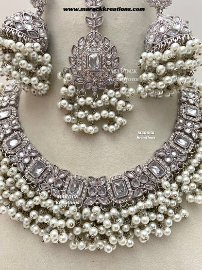 Tashfeen Silver Polki Choker/necklace set
