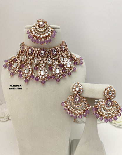 Kaniz Premium Quality Rose Gold Kundan Meenakari Choker/Necklace set