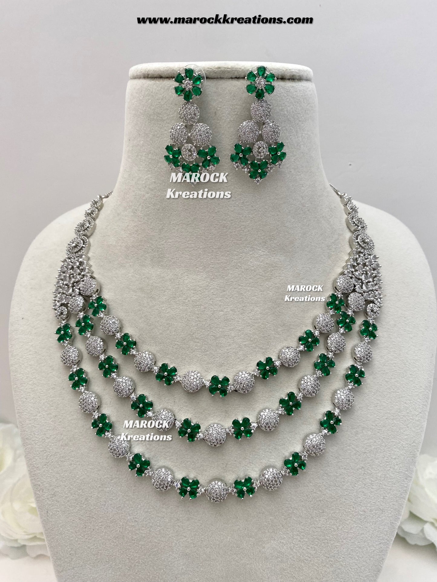 Kristin Silver American Diamond triple layer Necklace set
