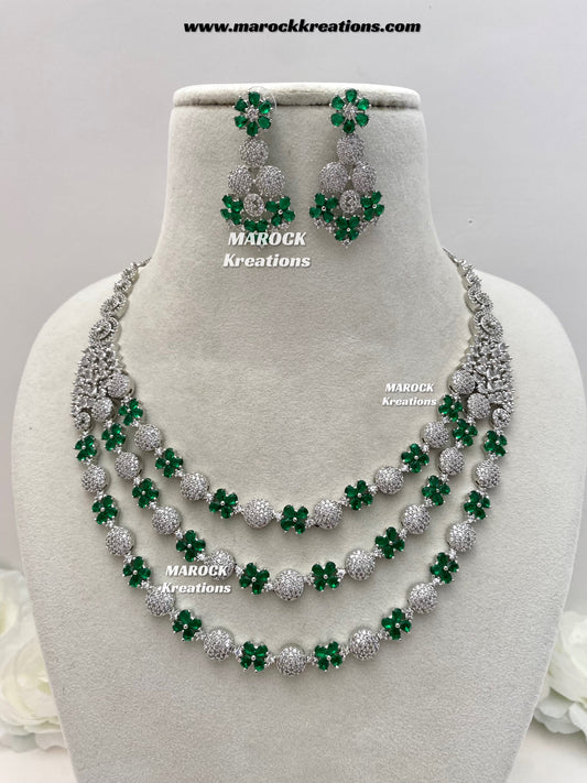 Kristin Silver American Diamond triple layer Necklace set