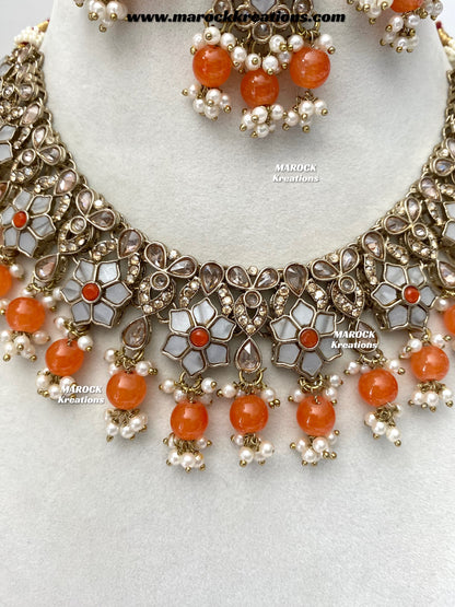 Arpan Antique Gold Polki MOP Statement Necklace set