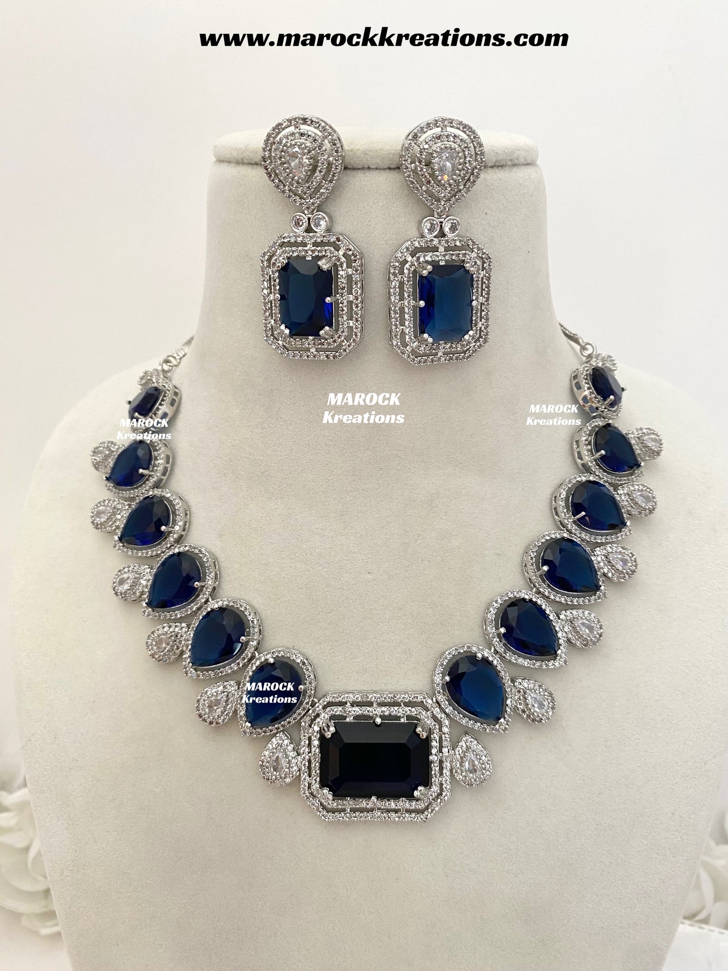 Fariha Silver American Diamond Necklace set