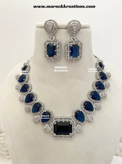 Fariha Silver American Diamond Necklace set