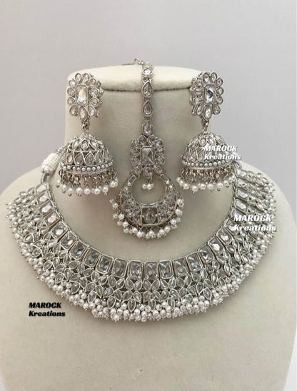 Silver Polki Necklace set