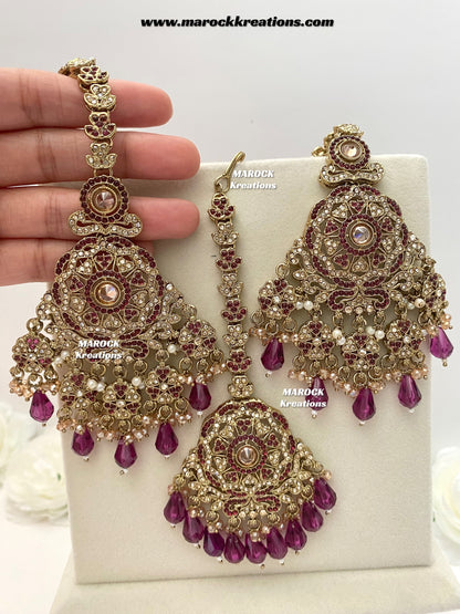 Sumona Polki Earrings (attached saharey) and tikka set