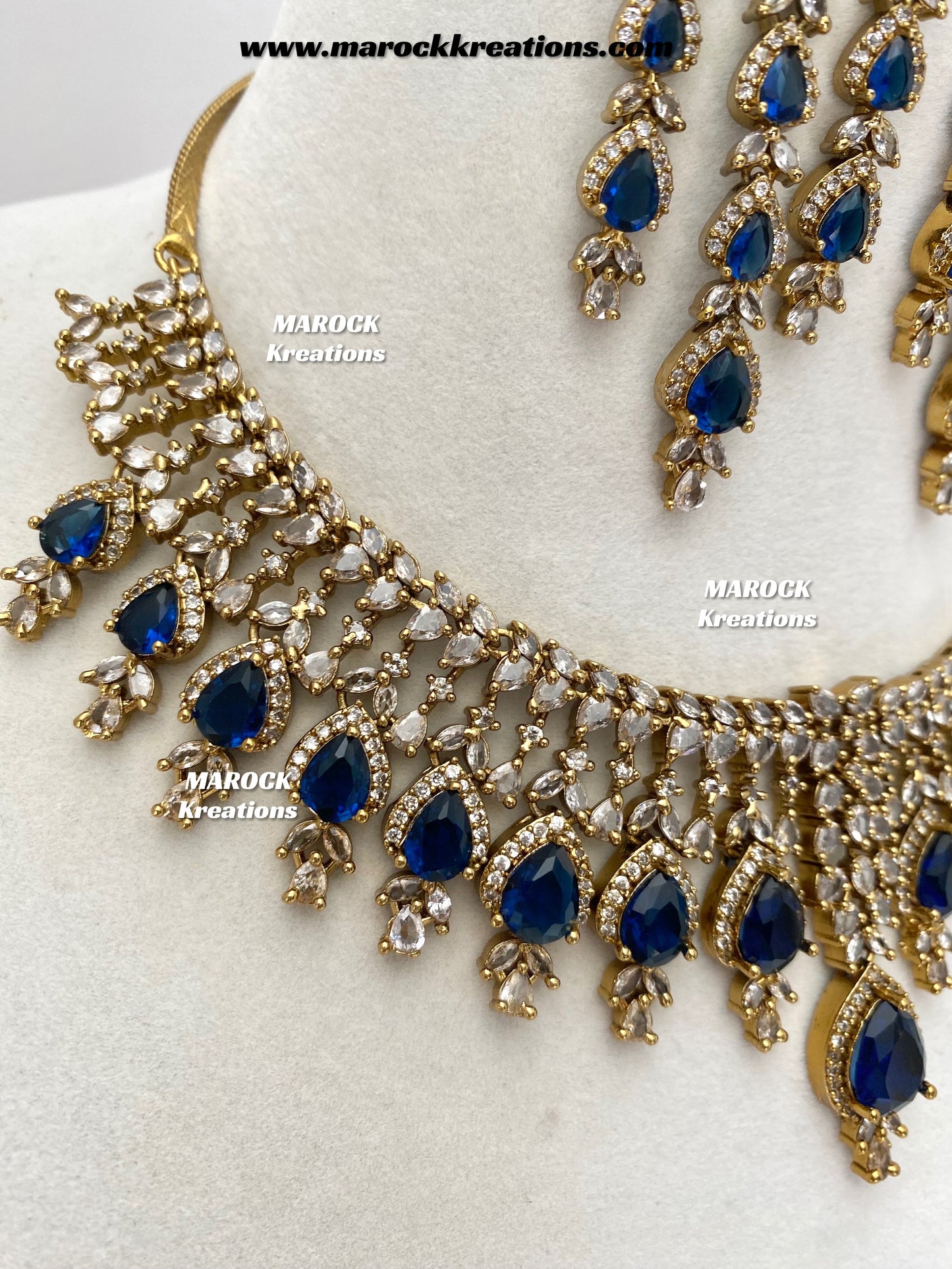 Naima Antique Gold American diamond Statement Necklace set