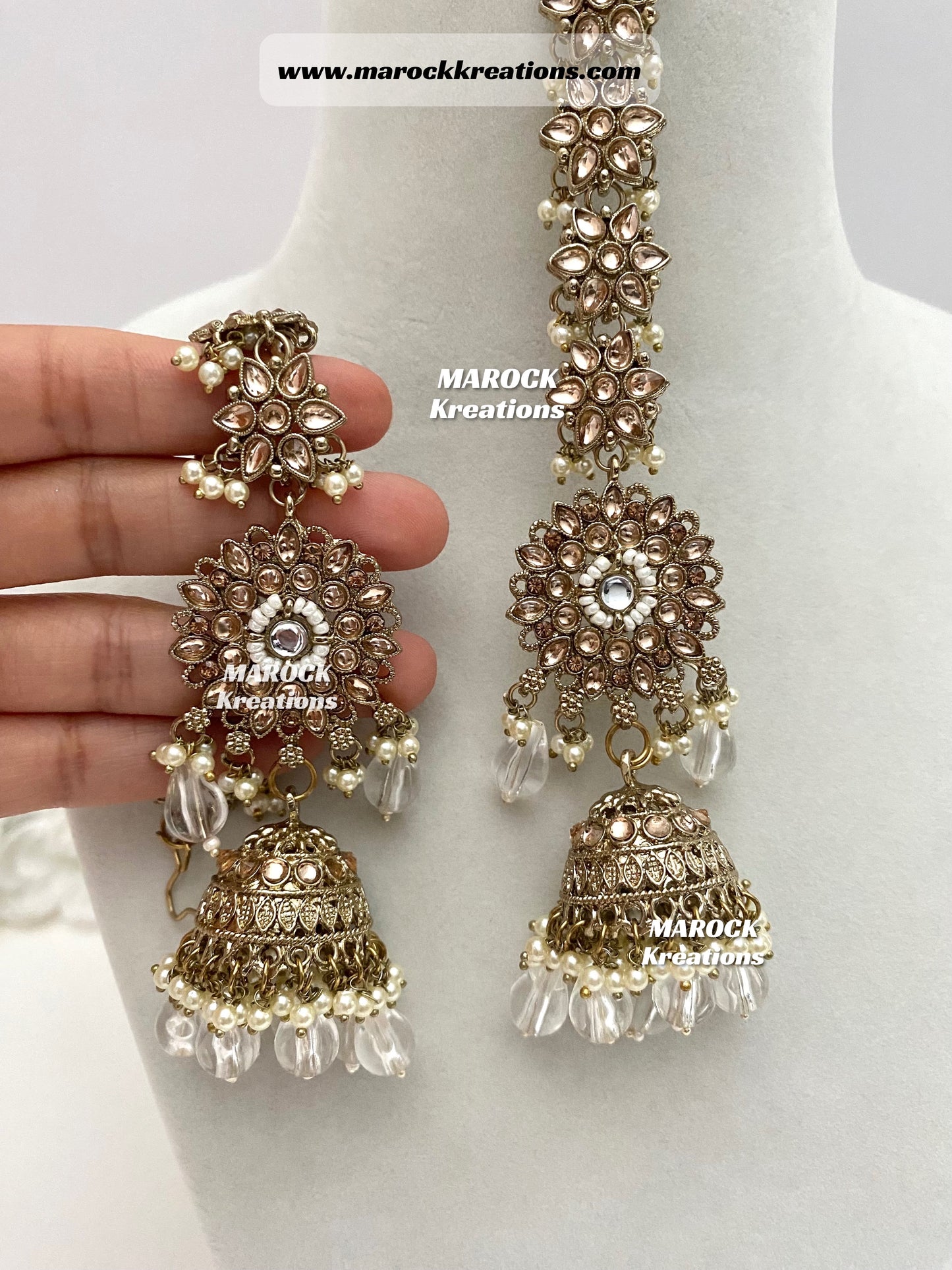 Bollywood style Polki Bahubali Jhumki Earrings comes with saharey