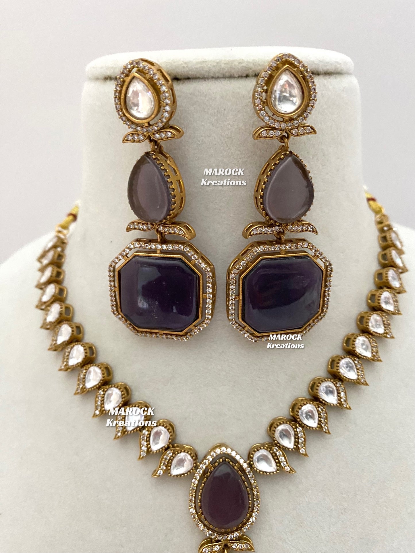 Elsie Tyani inspired Premium Quality Moissanite Kundan Necklace set