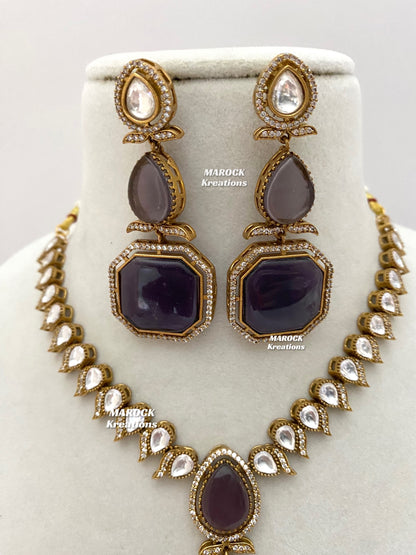 Elsie Tyani inspired Premium Quality Moissanite Kundan Necklace set