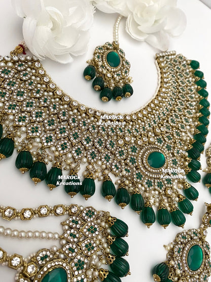 Antique Gold Pakistani Green Necklace set