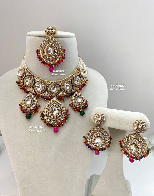 Rahila Premium quality Kundan Statement Choker/Necklace Set
