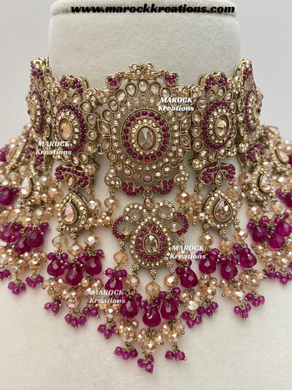 Nazmun Antique Gold Pakistani Polki  choker/necklace set with Passa