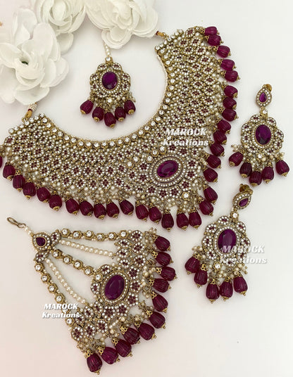 Antique Gold Pakistani Wine Necklace set