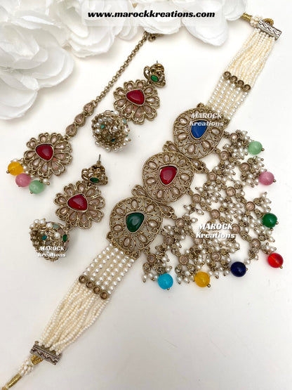 Amaira Antique Gold Polki choker set