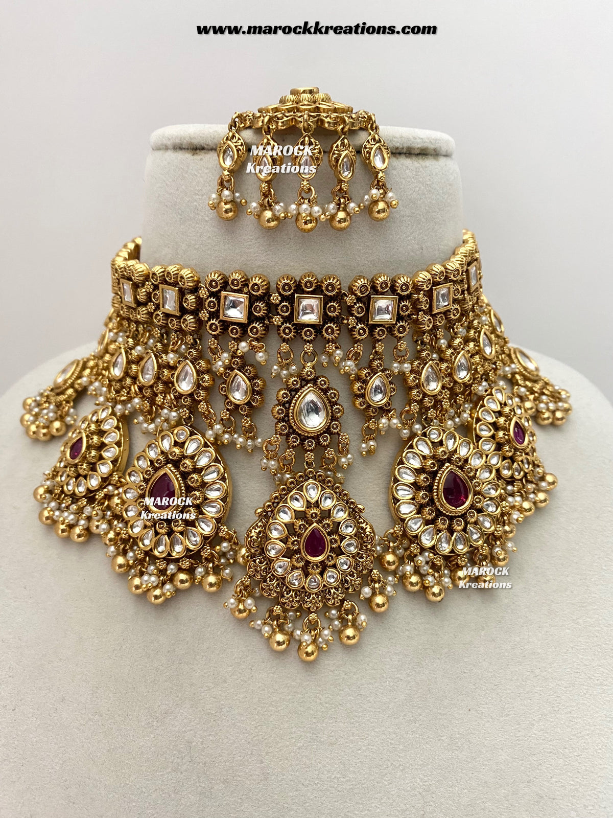 Menika Premium Quality Gold plated statement Necklace set/Bridal set