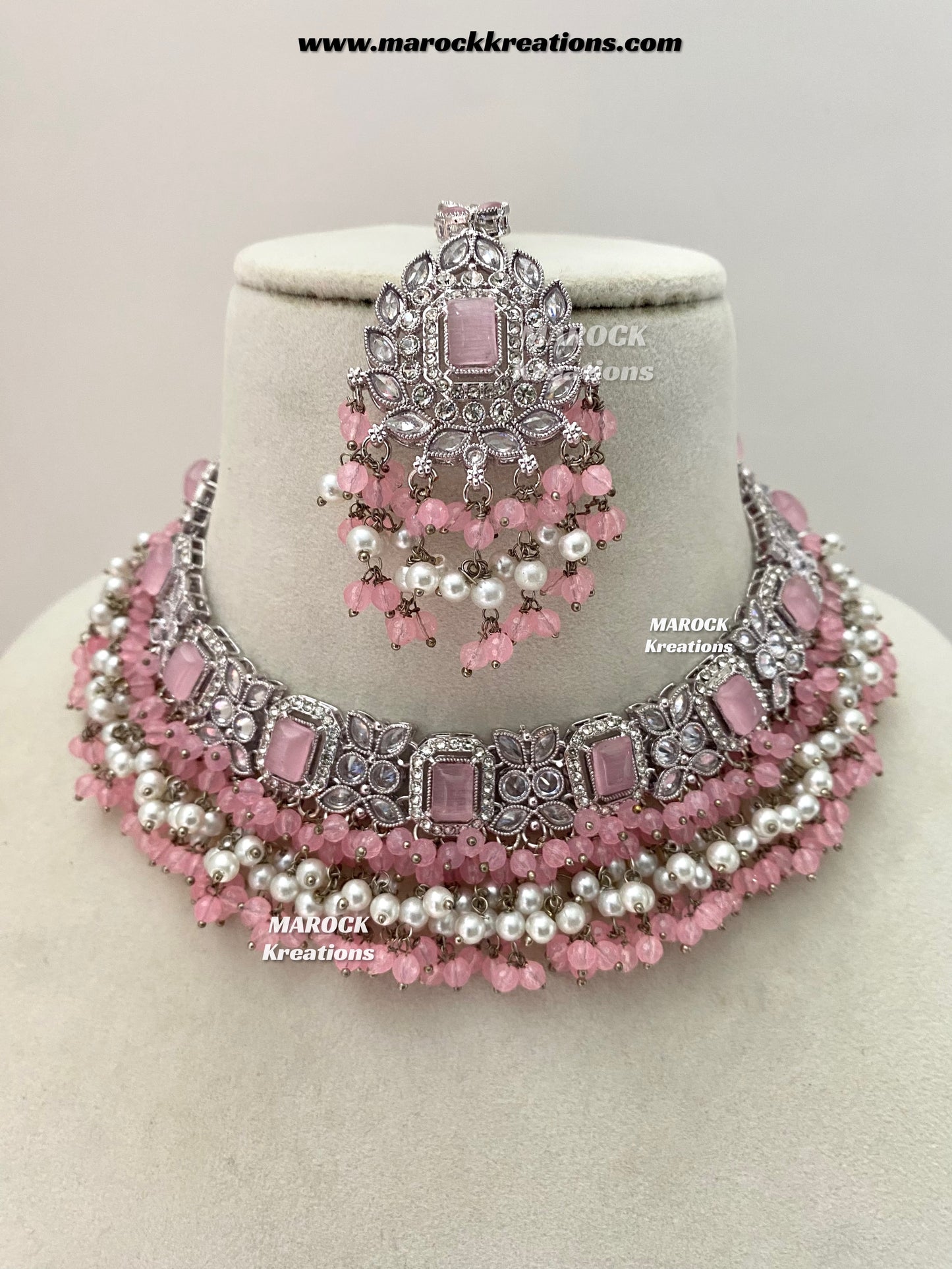 Tashfeen Silver Polki Choker/necklace set