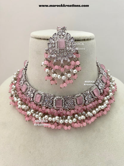 Tashfeen Silver Polki Choker/necklace set