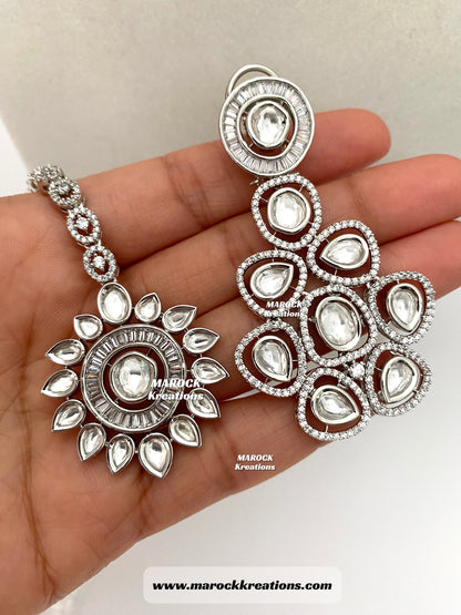 Tyani inspired Premium Quality Silver Real kundan Necklace set