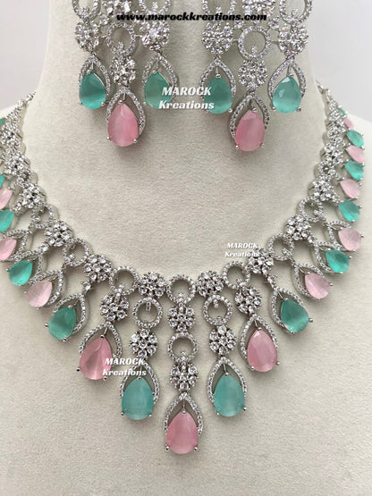 Anshika Silver American Diamond Necklace set