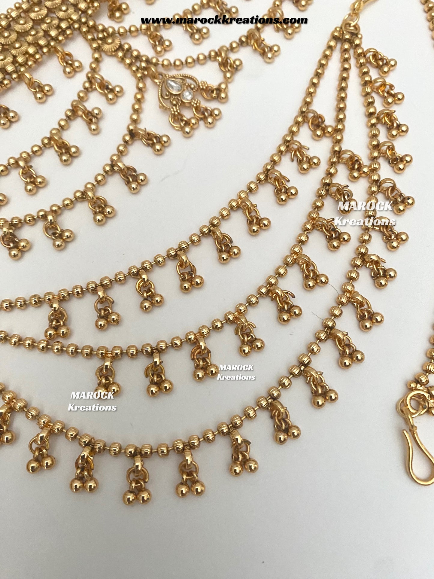 Tahmina Premium Quality Gold Plated statement choker set/triple layer Earchains/ Saharey attached with Earrings