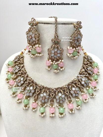 Arpan Antique Gold Polki MOP Statement Necklace set