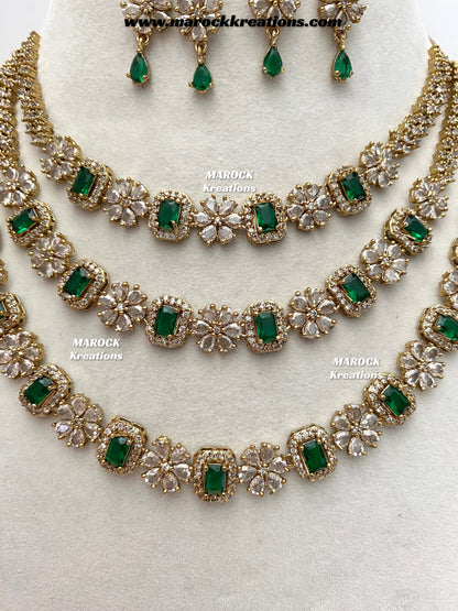 Arvin Antique Gold American Diamond triple layer Statement Necklace set