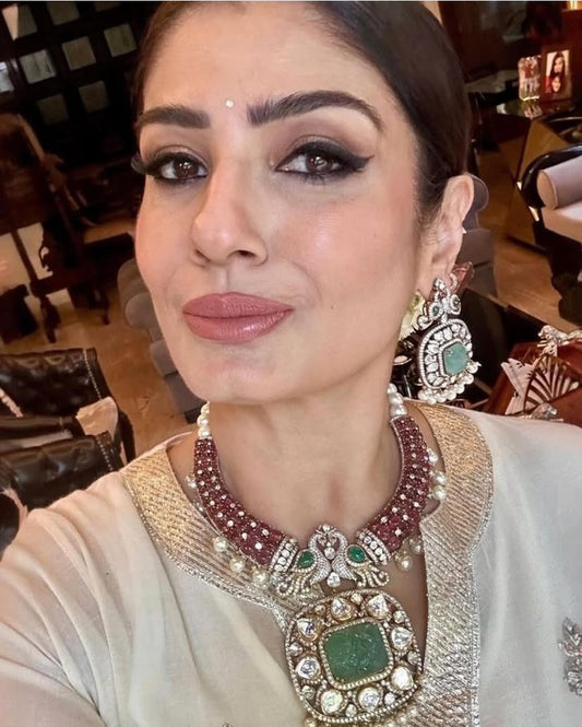 Ravina Tandon Bollywood style Sabyasachi inspired Premium Quality Moissanite Kundan Necklace set