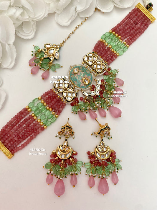 Brinda Premium Quality Kundan Meenakari Statement Choker set